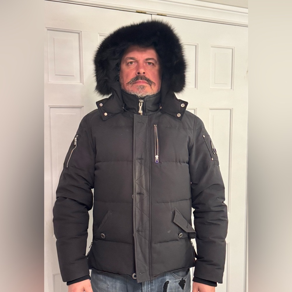 Moose Knuckles Black Down Fur Hood Jacket Men’s Size Large